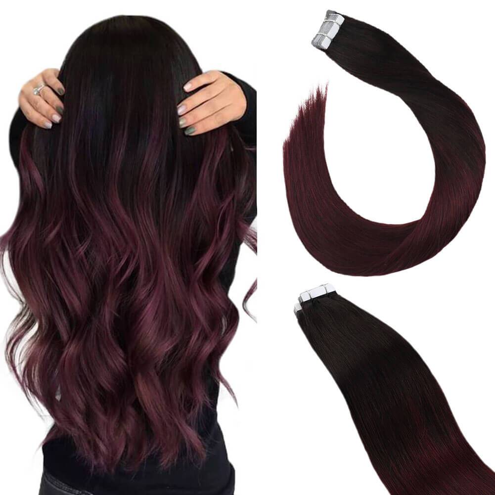 Balayage Color Black to #99J Red Wine Skin Weft Tape on Hair 1b/99j –  UgeatHair