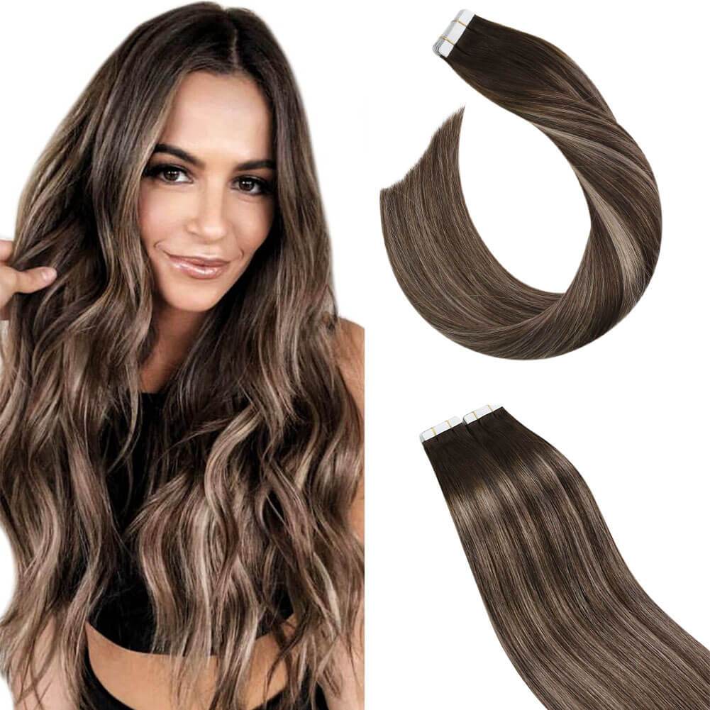 Tape on Hair Extensions Brown with Ash Blonde Balayage Color #4/18/4 –  UgeatHair