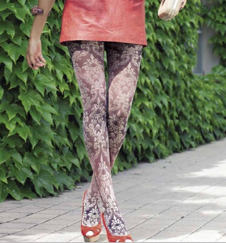 Close up Jasmine damask floral pattern sheer Oroblu tights