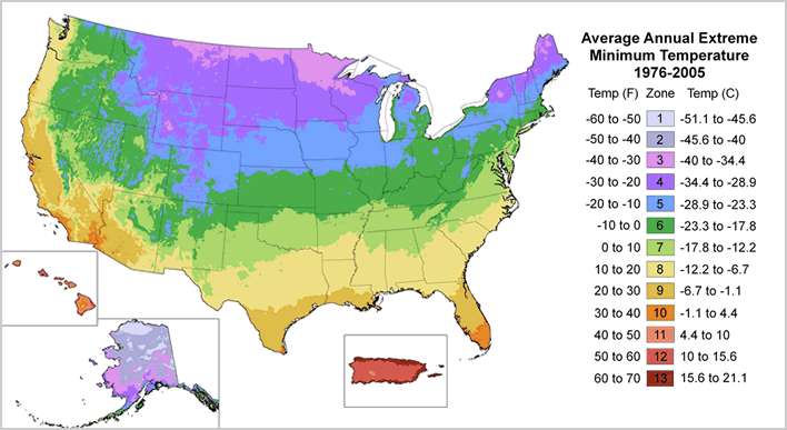 US Hardiness zones map