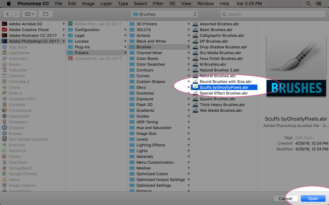 navigate to your ABR photoshop brush file