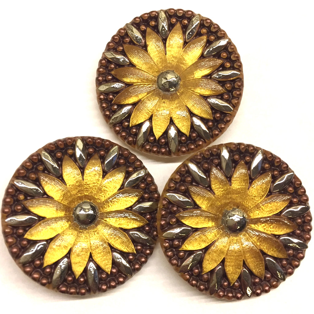 18mm 4 Yellow glass sunflowers Price reduced. SALE Czech Glass Buttons 34