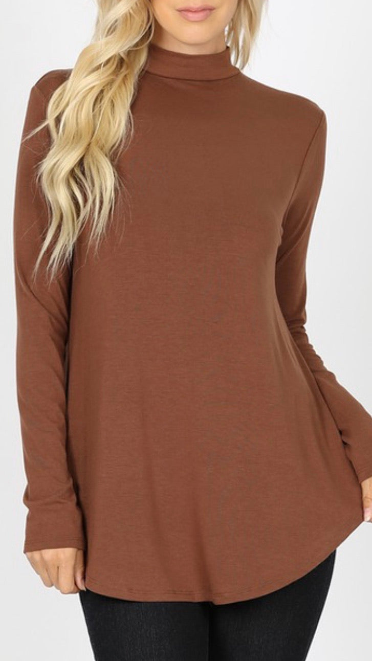 Mocha - Mock Neck Relaxed Fit Top
