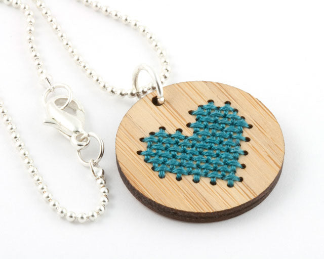 DIY heart cross stitch necklace kit
