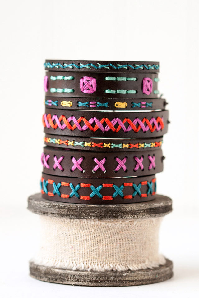 DIY Leather bracelet embroidery kits by Red Gate Stitchery