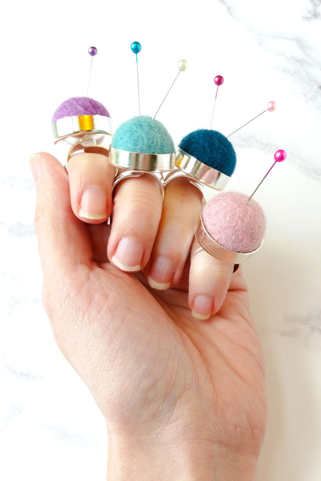 Felt pincushion ring for hand sewing and embroidery