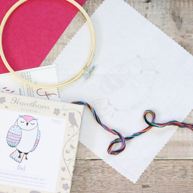 Owl hand embroidery kit by Hawthorn Handmade