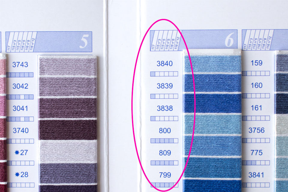 How to use a DMC embroidery thread color card