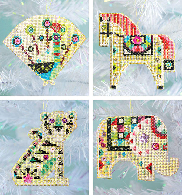 Shiny Little Zoo cross stitch ornament kit by Satsuma Street