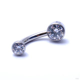Bezel-set Gem Curved Barbell in Titanium from Industrial Strength