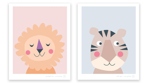 Goodnight Lion and Hello Tiger art prints for the nursery by Mara Girling, Printspace