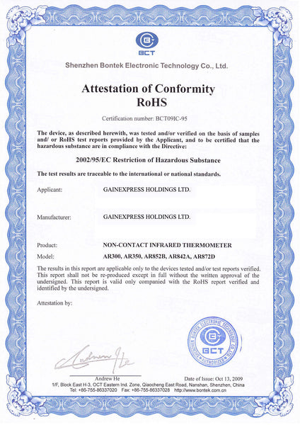 Attestation of Conformity (RoHS)