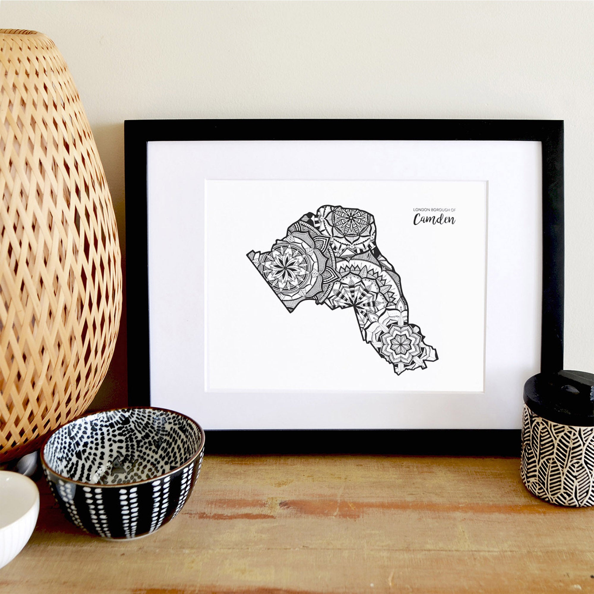 London Borough of Camden Mandala Map Art Print