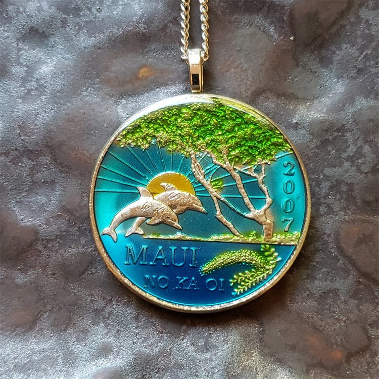 dolphin hand painted coin from maui