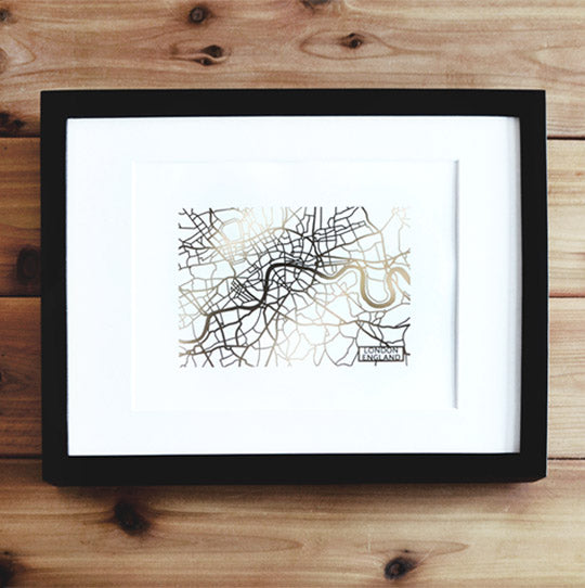 London Map Art Print with Rose Gold Foil
