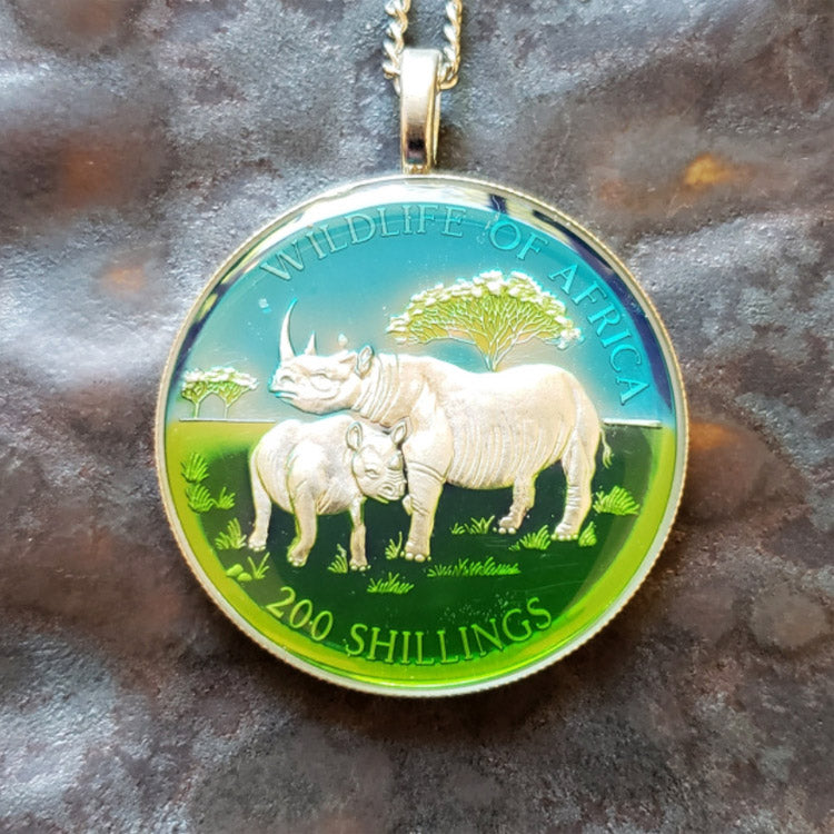 rhino hand painted animal coin tanzania africa