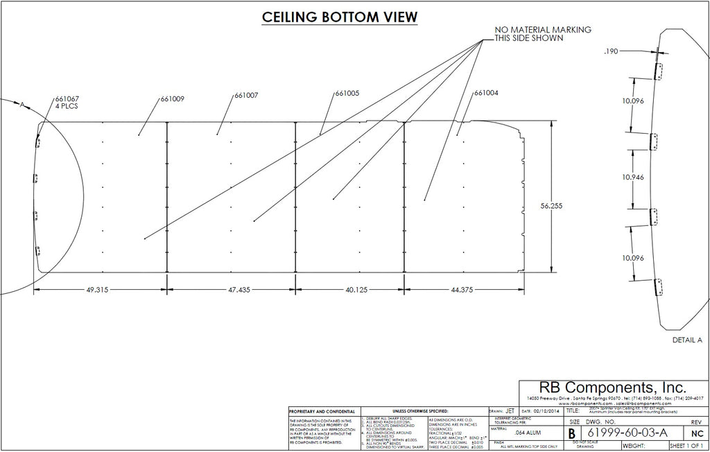 07 Sprinter Van Ceiling Liner Kit 170