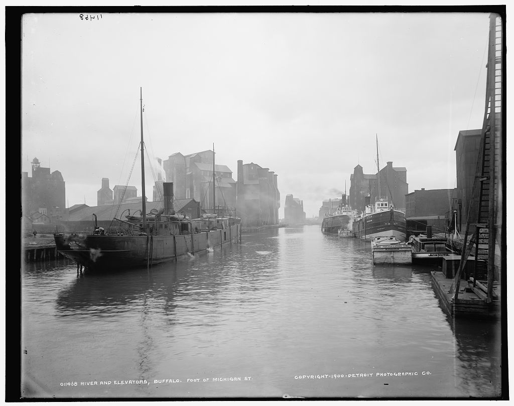 16 x 20 Gallery Wrapped Frame Art Canvas Print of River and elevators Buffalo foot of Michigan St 1900 Detriot Publishing co. 48a