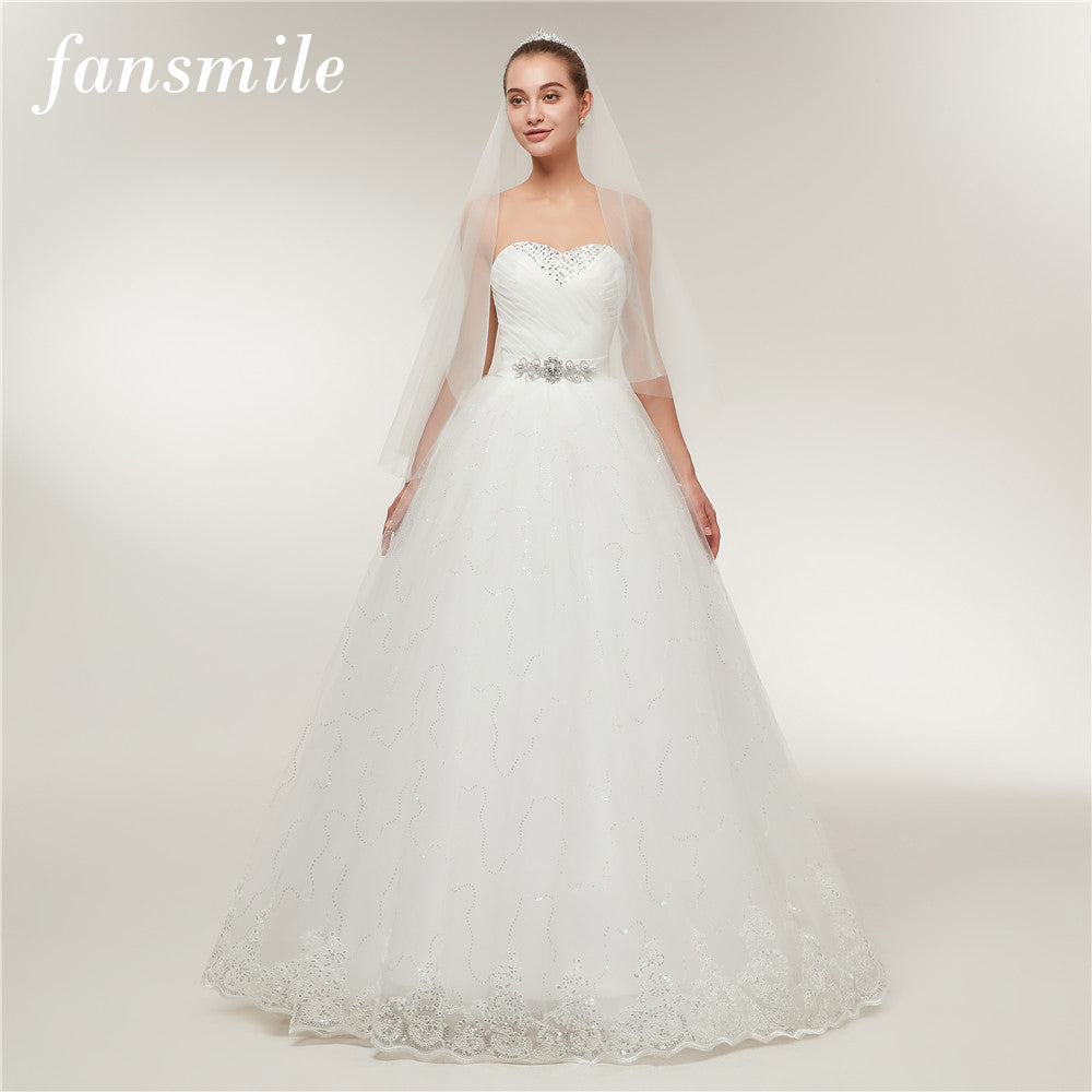 Fansmile Vintage Lace Bridal Wedding Dresses Customized Plus Size Prin
