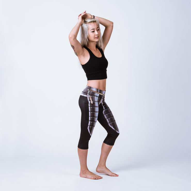 Historical female armor pocket capri leggings based on 16th century infantry armor