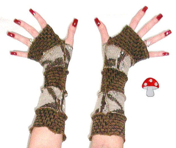 beige fingerless gloves