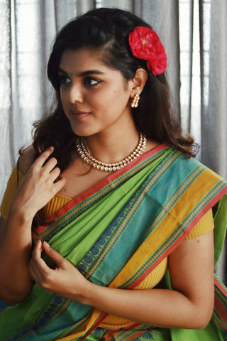 chettinad cotton saree with kalamkari blouse