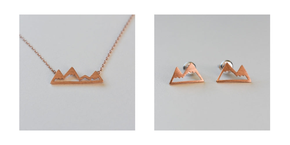 Detail shots of the Mountain Jewelry Collection in Rose Gold.
