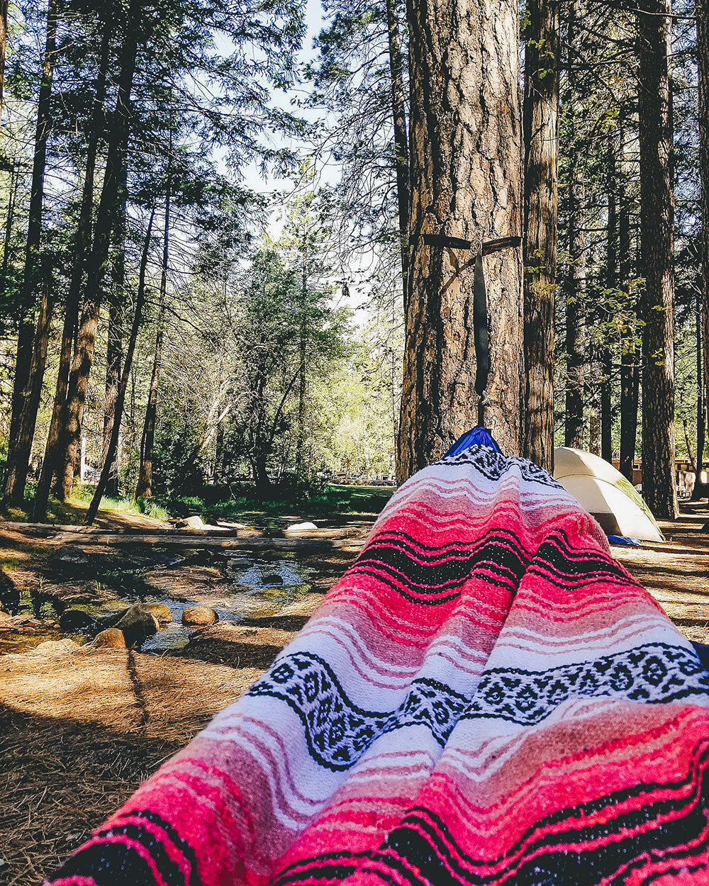 Relaxing in the hammock with a Bohemian Fiesta Blanket is our favorite way to spend time while camping when we aren't out exploring the trails. Lucky we had such a good spot to relax in Yosemite on our last trip.