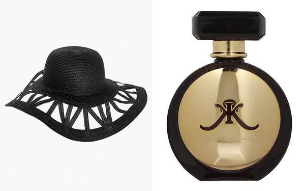 Black floppy hat and Kim Kardashian Gold perfume