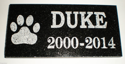12" x 6" Name & Date Pet Memorial GRANITE Grave Marker Stone With Large Paw