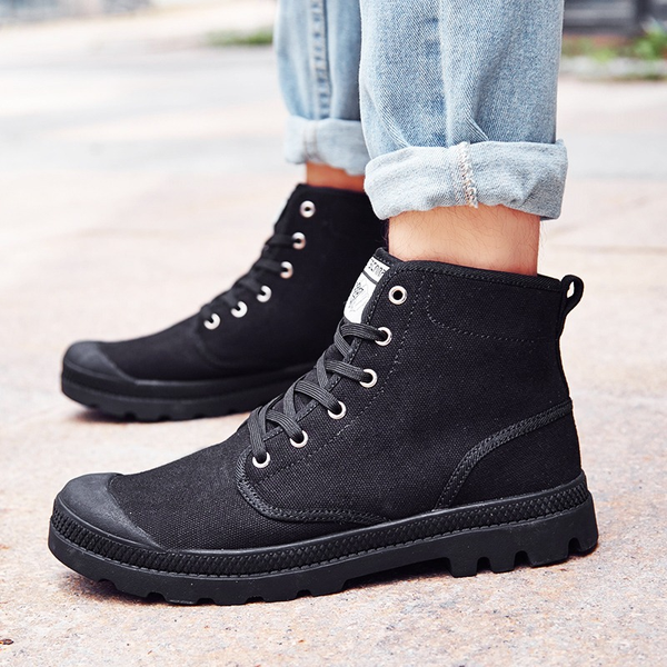 black canvas ankle boots