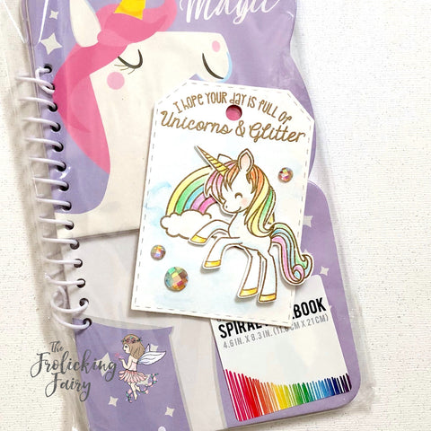#thefrolickingfairy #jadedblossom #unicornsandglitter #unicorn #watercolor #spectrumnoir #aquablend #coloredpencils #rainbow #rainbowsandunicorns #cardchallenge #papercraft #luggagetag #handmade