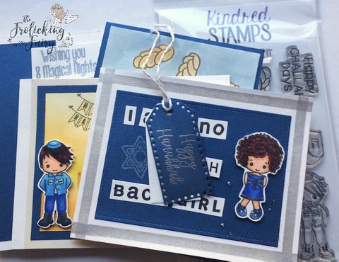 #thefrolickingfairy #kindredstamps #hanukkah #cardcollection #glimmer #driedel #challah #hollabackgirl #Jews #menorah #copiccoloring #goldembossing #silverembossing #handmadecards #guestdesignteam #guestdesigner