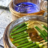cooling green cucumbers on sticks for hot Japanese summer