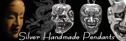 Silver Noh Mask Handmade Pendant
