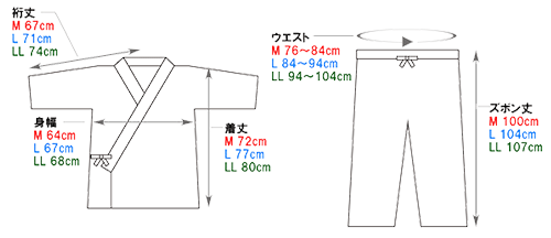 Sashiko Samue Size Chart
