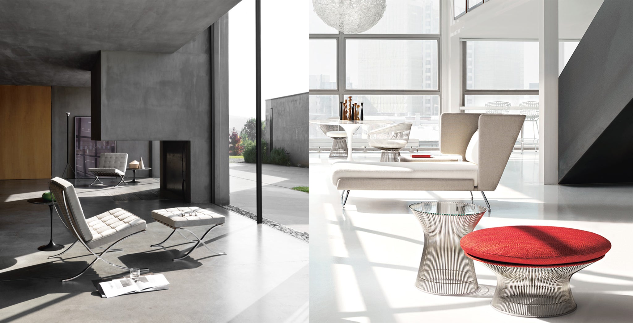 Knoll Barcelona Chair and Lounge Chair in a Modern Setting