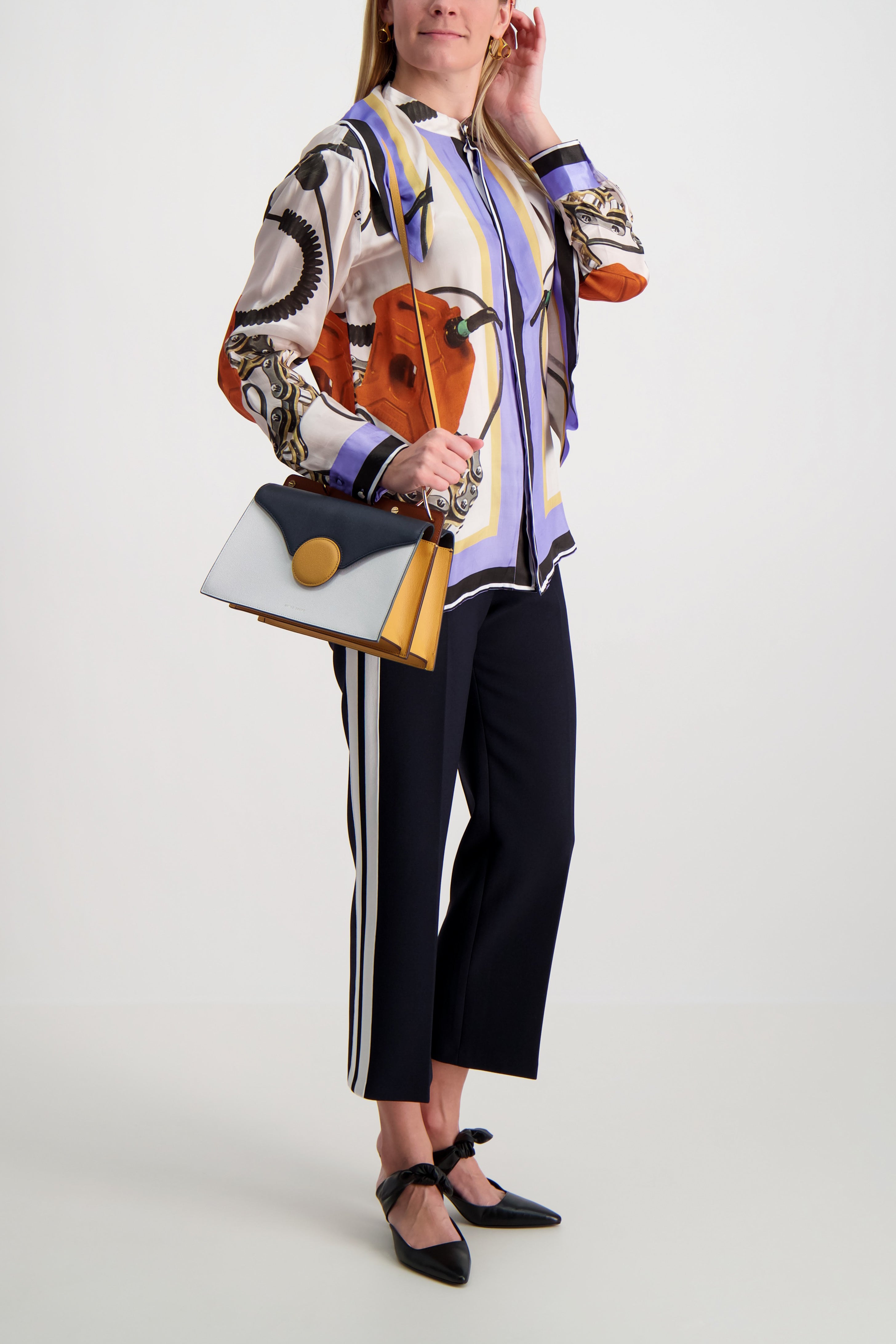 Long Sleeve All Over Printed Shirt Integrated Bandana