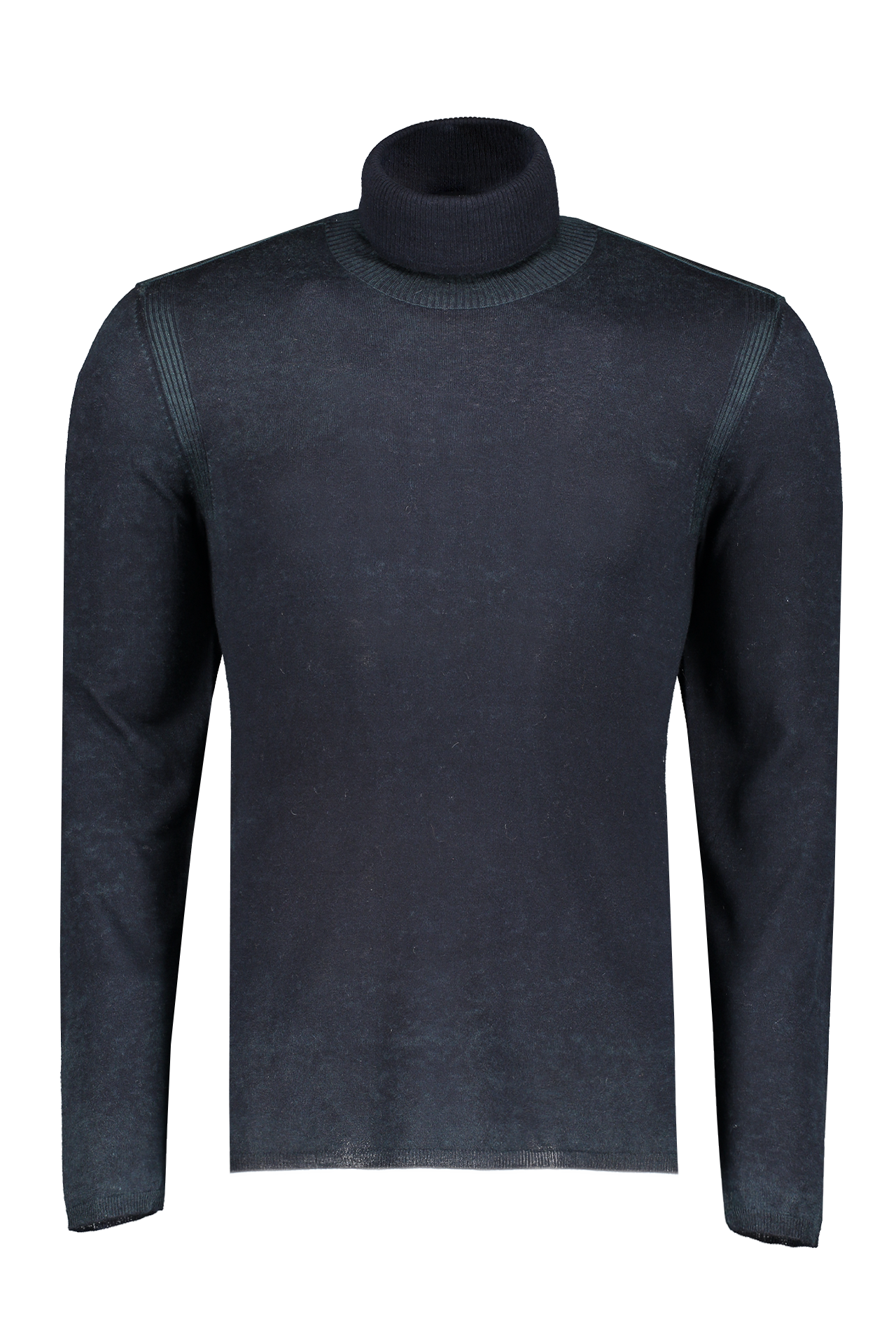 Front Crop Image Of John Varvatos Turtleneck with Reverse Print Ink Blue
