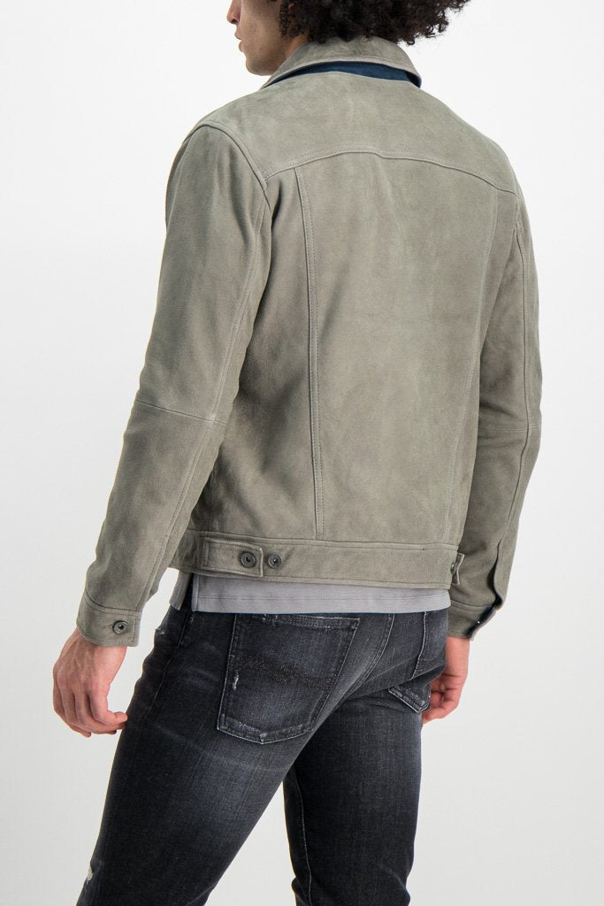 Back Crop Image Of Model Wearing Image Of JV Star USA Steven Suede Trucker Pebble Grey Heather