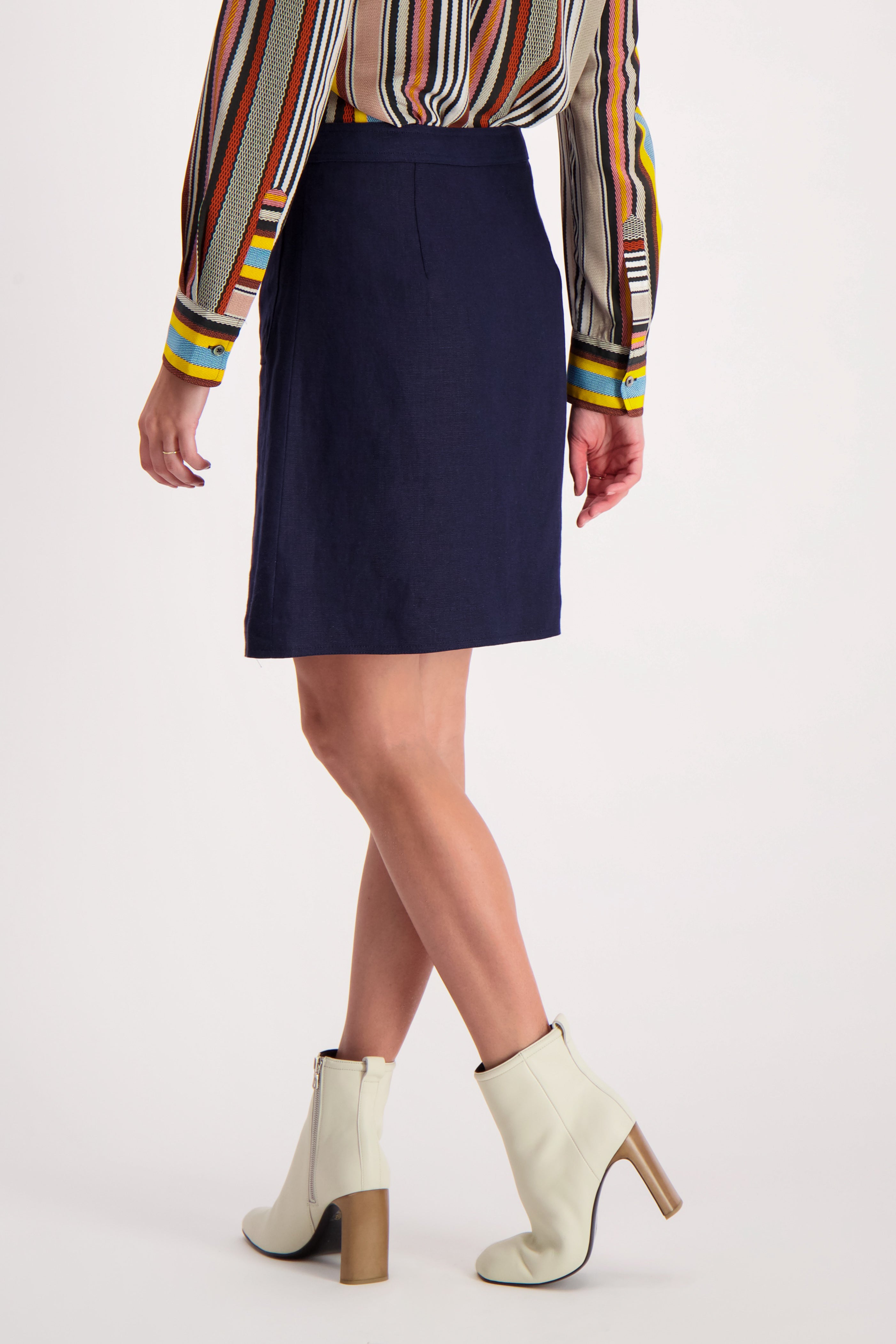 Back Crop Image Of Tory Burch Notch A-Line Skirt Navy