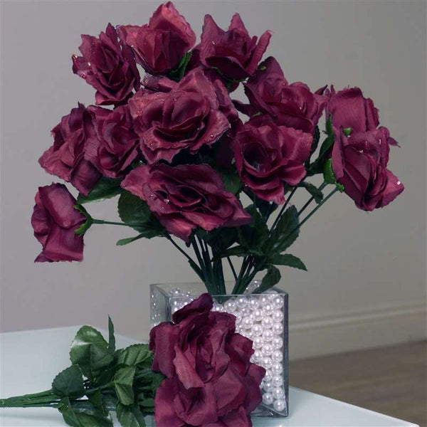 Silk Open Rose - Burgundy - 84/pk | Silk Flowers Factory