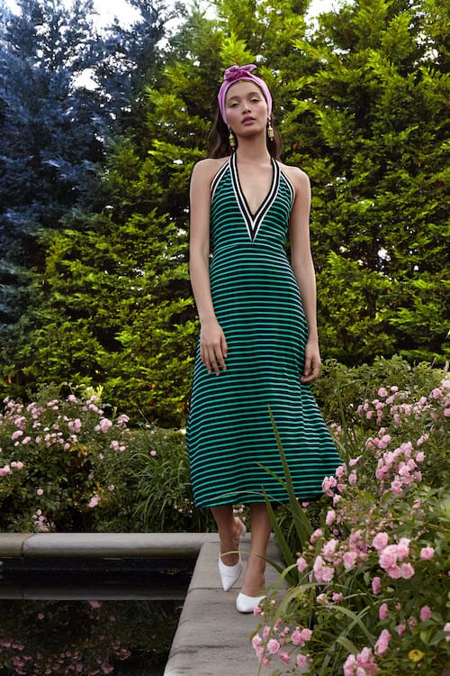 Cynthia Rowley Resort 2018 Look 19 featuring a striped jersey halter dress