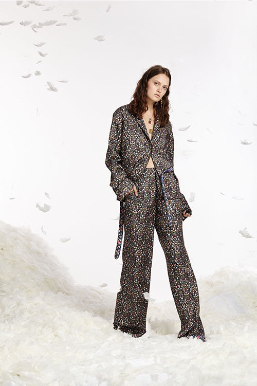 Cynthia Rowley Spring 2017 look 13 featuring a mini floral printed silk twill pajama pants and shirt