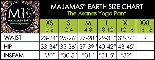 MAJAMAS EARTH SIZE CHART ESSENTIALS WOMEN BOTTOMS The Asanas Pant