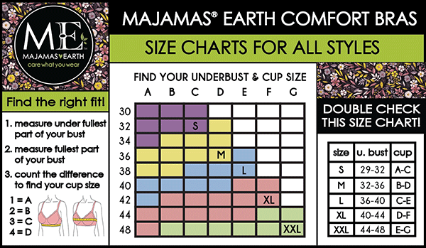 MAJAMAS EARTH Size Chart Comfort Bras