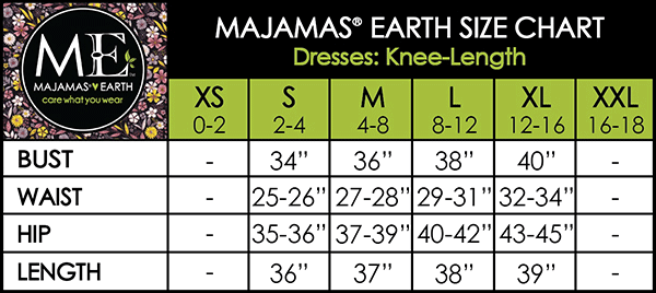 MAJAMAS EARTH Size Chart Knee-Length Maternity/Nursing Dresses