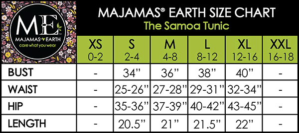 MAJAMAS EARTH Size Chart The Samoa Tunic