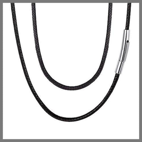 Black leather chain necklace with silver details