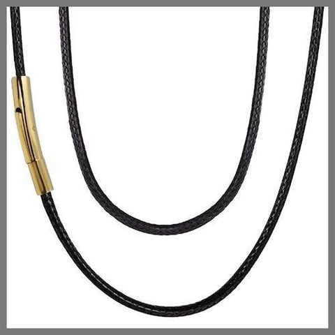 Black leather chain necklace with gold details